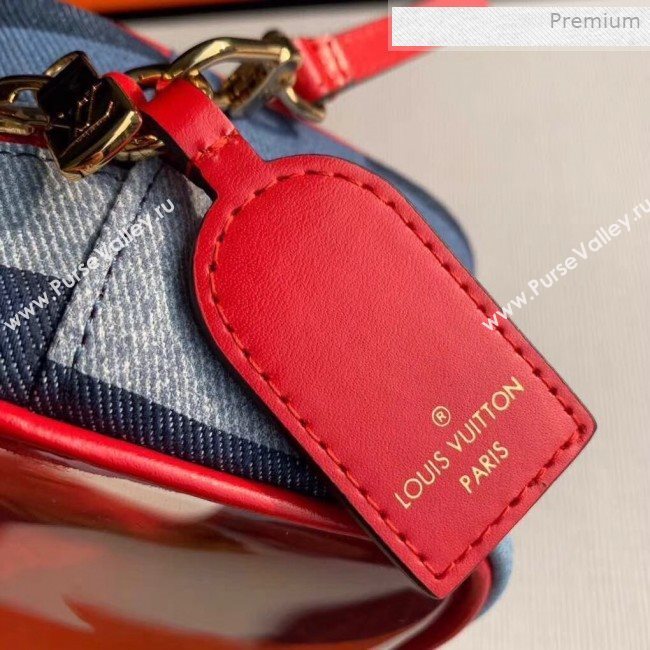 Louis Vuitton Square Beach Pouch Shoulder Bag in Damier Monogram Denim Canvas and PVC M68765 Blue/Red 2020 (KI-0011702)