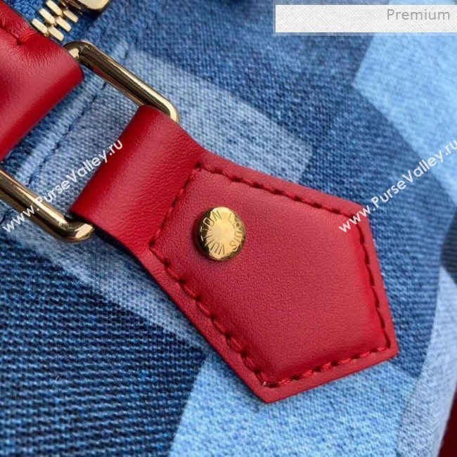 Louis Vuitton Speedy Bandoulière 30 in Damier Monogram Denim Canvas M45041 Blue/Red 2020 (KI-0011703)