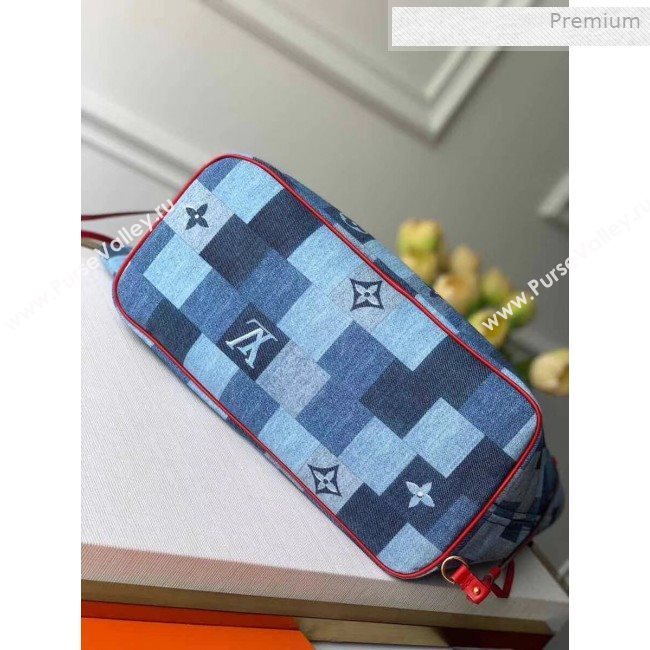 Louis Vuitton Neverfull MM Tote Bag in Damier Monogram Denim Canvas M44981 Blue/Red 2020 (KI-0011705)