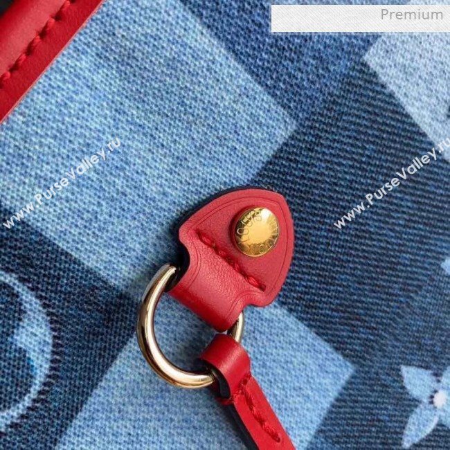 Louis Vuitton Neverfull MM Tote Bag in Damier Monogram Denim Canvas M44981 Blue/Red 2020 (KI-0011705)