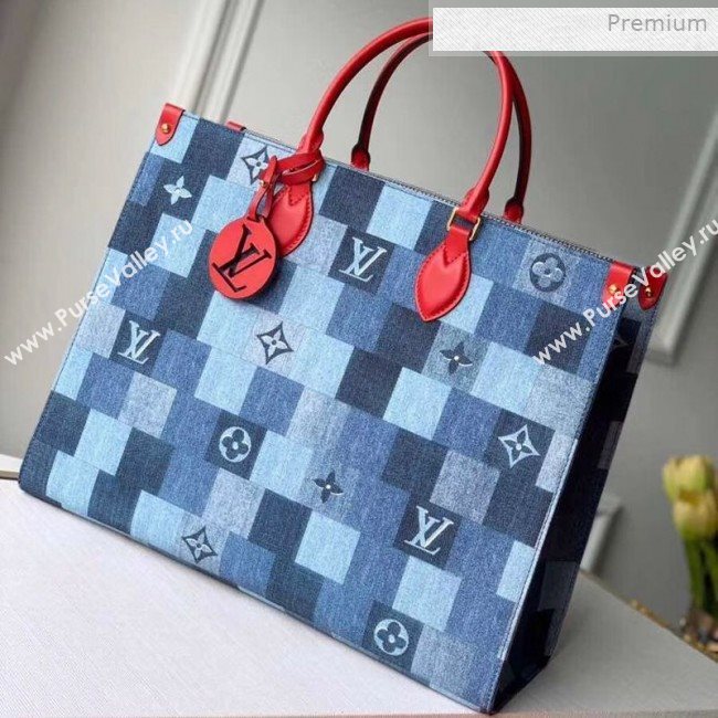 Louis Vuitton Onthego GM Tote Bag in Damier Monogram Denim Canvas M44992 Blue/Red 2020 (KI-0011704)