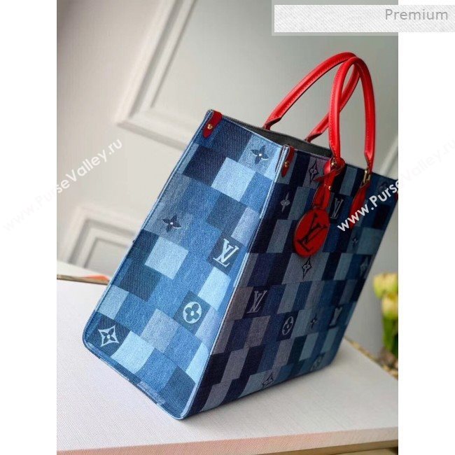 Louis Vuitton Onthego GM Tote Bag in Damier Monogram Denim Canvas M44992 Blue/Red 2020 (KI-0011704)