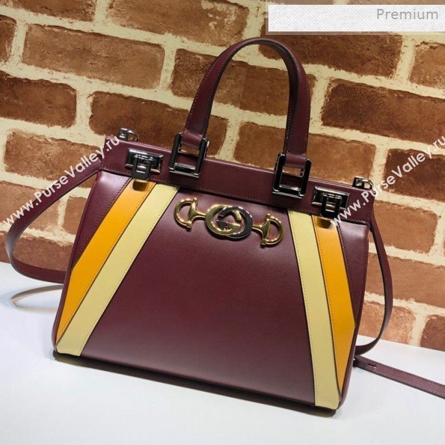 Gucci Zumi Web Leather Small Top Handle Bag 569712 Burgundy 2019 (DLH-0011709)