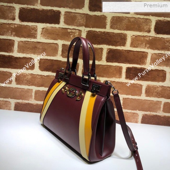 Gucci Zumi Web Leather Small Top Handle Bag 569712 Burgundy 2019 (DLH-0011709)