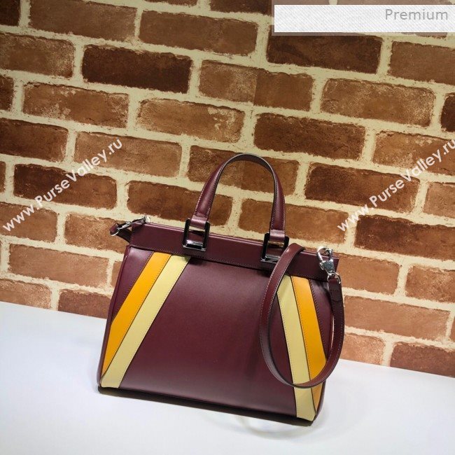 Gucci Zumi Web Leather Small Top Handle Bag 569712 Burgundy 2019 (DLH-0011709)