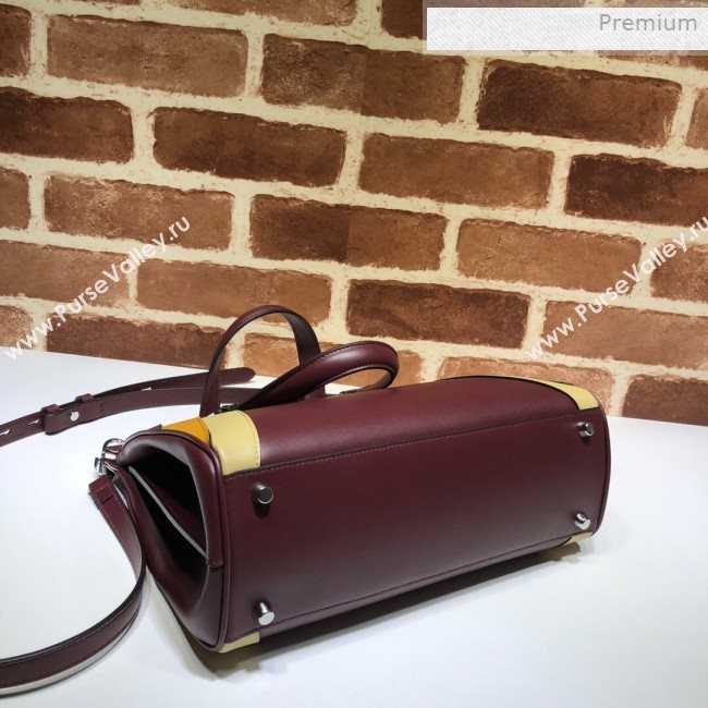 Gucci Zumi Web Leather Small Top Handle Bag 569712 Burgundy 2019 (DLH-0011709)