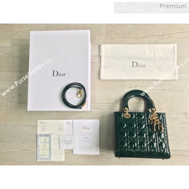 Dior My Lady Dior Medium Bag in Patent Cannage Calfskin Green/Gold 2019 (XXG-0011713)