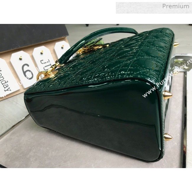 Dior My Lady Dior Medium Bag in Patent Cannage Calfskin Green/Gold 2019 (XXG-0011713)