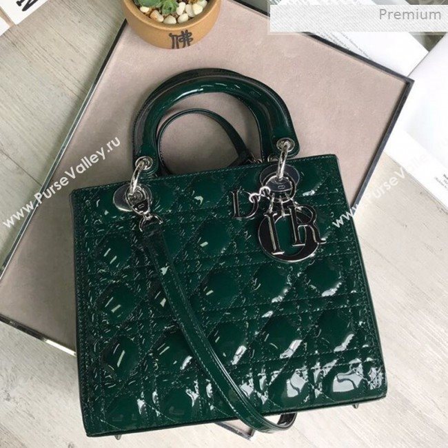 Dior My Lady Dior Medium Bag in Patent Cannage Calfskin Green/Silver 2019 (XXG-0011714)