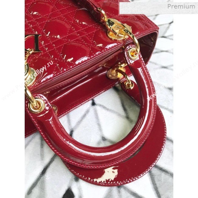 Dior My Lady Dior Medium Bag in Patent Cannage Calfskin Dark Red/Gold 2019 (XXG-0011711)