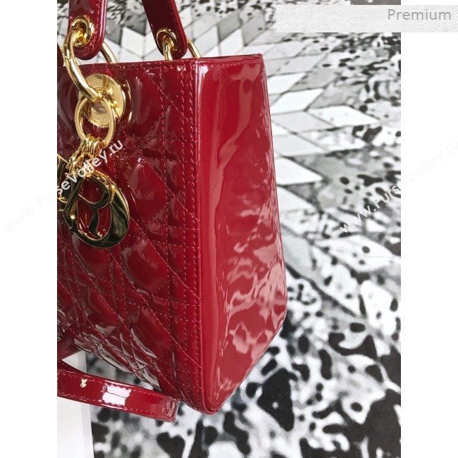 Dior My Lady Dior Medium Bag in Patent Cannage Calfskin Dark Red/Gold 2019 (XXG-0011711)