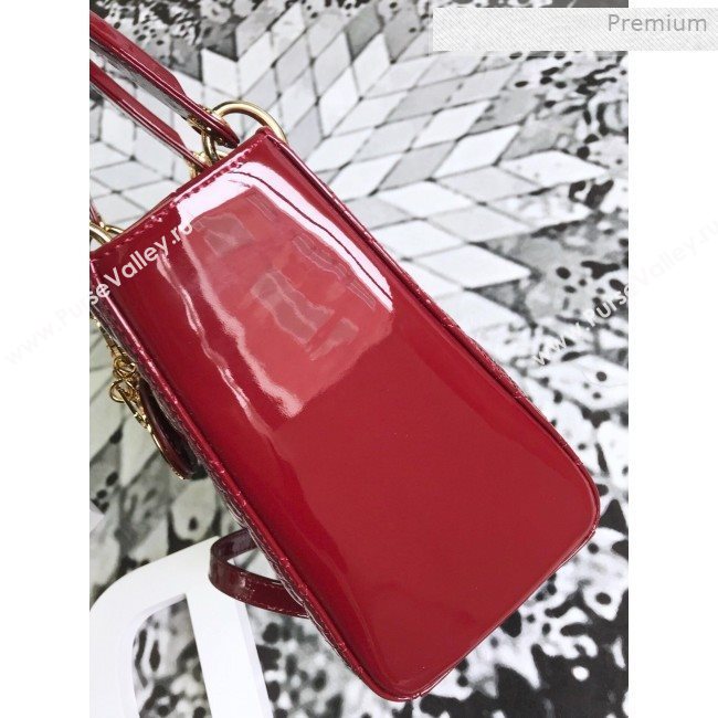 Dior My Lady Dior Medium Bag in Patent Cannage Calfskin Dark Red/Gold 2019 (XXG-0011711)