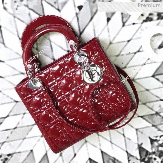 Dior My Lady Dior Medium Bag in Patent Cannage Calfskin Dark Red/Silver 2019 (XXG-0011712)