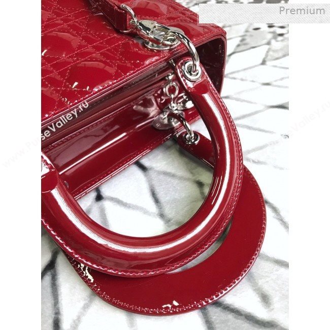 Dior My Lady Dior Medium Bag in Patent Cannage Calfskin Dark Red/Silver 2019 (XXG-0011712)