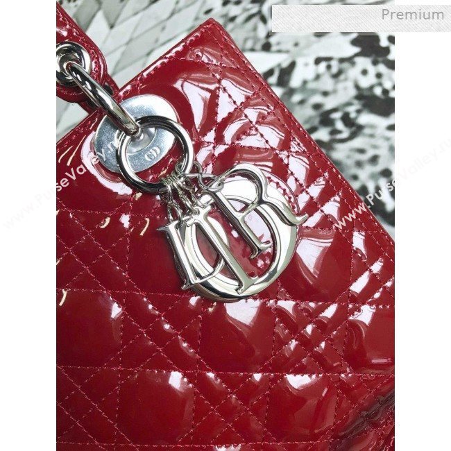 Dior My Lady Dior Medium Bag in Patent Cannage Calfskin Dark Red/Silver 2019 (XXG-0011712)