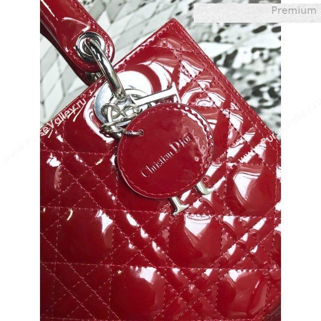 Dior My Lady Dior Medium Bag in Patent Cannage Calfskin Dark Red/Silver 2019 (XXG-0011712)