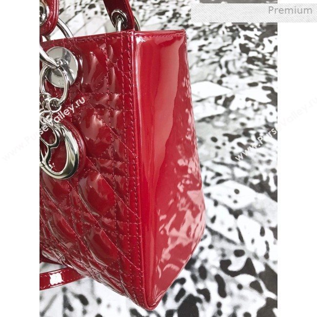 Dior My Lady Dior Medium Bag in Patent Cannage Calfskin Dark Red/Silver 2019 (XXG-0011712)