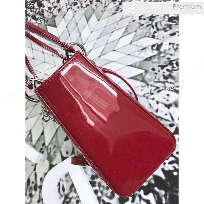 Dior My Lady Dior Medium Bag in Patent Cannage Calfskin Dark Red/Silver 2019 (XXG-0011712)
