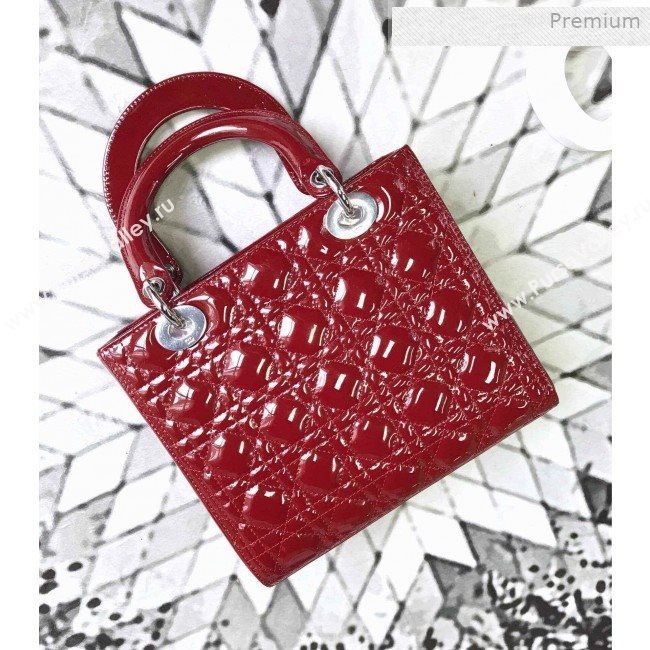 Dior My Lady Dior Medium Bag in Patent Cannage Calfskin Dark Red/Silver 2019 (XXG-0011712)