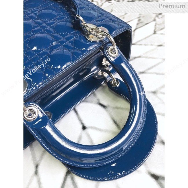 Dior My Lady Dior Medium Bag in Patent Cannage Calfskin Blue/Silver 2019 (XXG-0011716)