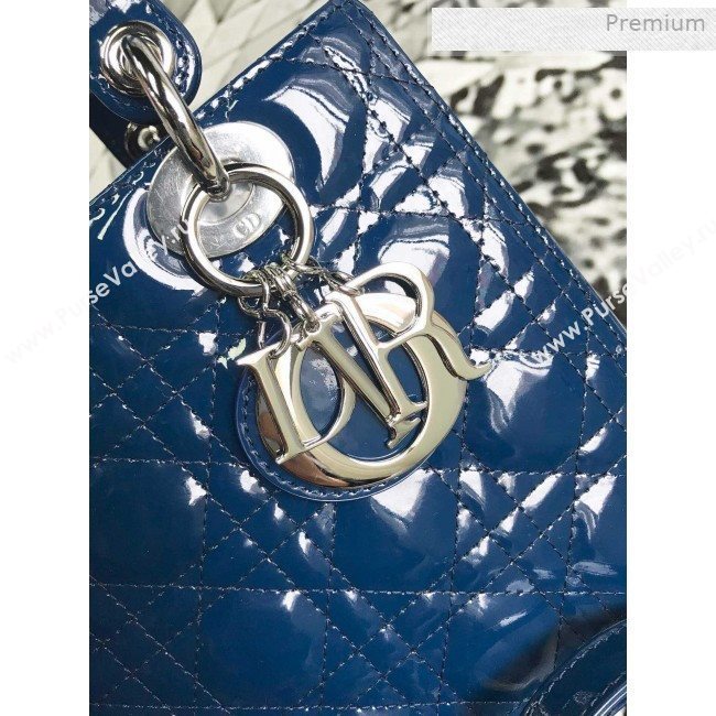 Dior My Lady Dior Medium Bag in Patent Cannage Calfskin Blue/Silver 2019 (XXG-0011716)