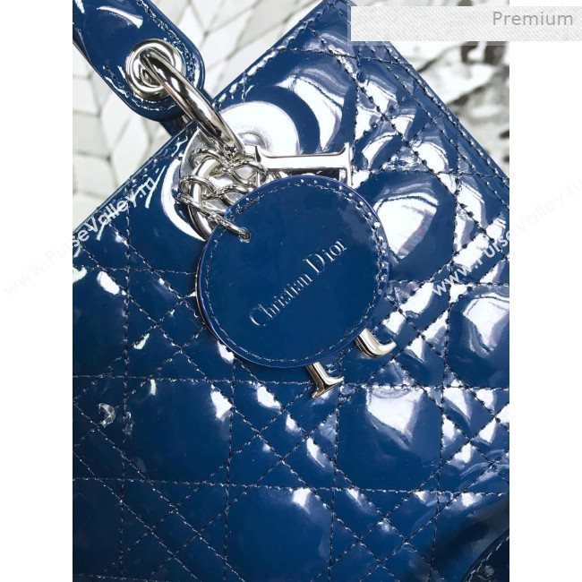 Dior My Lady Dior Medium Bag in Patent Cannage Calfskin Blue/Silver 2019 (XXG-0011716)