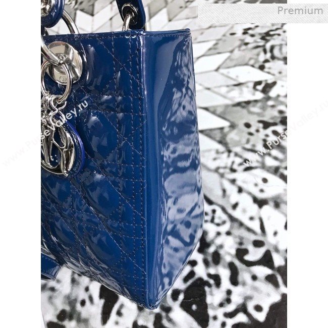 Dior My Lady Dior Medium Bag in Patent Cannage Calfskin Blue/Silver 2019 (XXG-0011716)