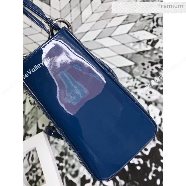 Dior My Lady Dior Medium Bag in Patent Cannage Calfskin Blue/Silver 2019 (XXG-0011716)