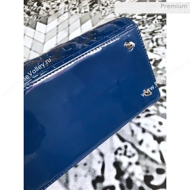 Dior My Lady Dior Medium Bag in Patent Cannage Calfskin Blue/Silver 2019 (XXG-0011716)