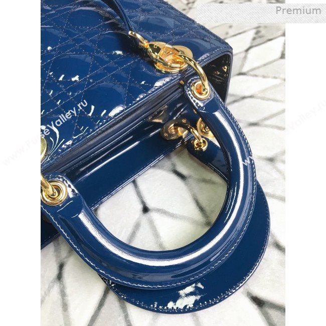 Dior My Lady Dior Medium Bag in Patent Cannage Calfskin Blue/Gold 2019 (XXG-0011715)