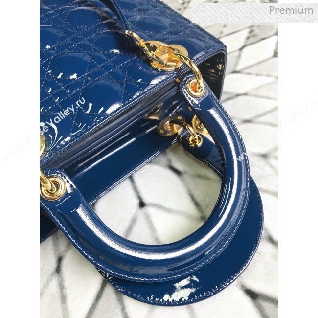 Dior My Lady Dior Medium Bag in Patent Cannage Calfskin Blue/Gold 2019 (XXG-0011715)