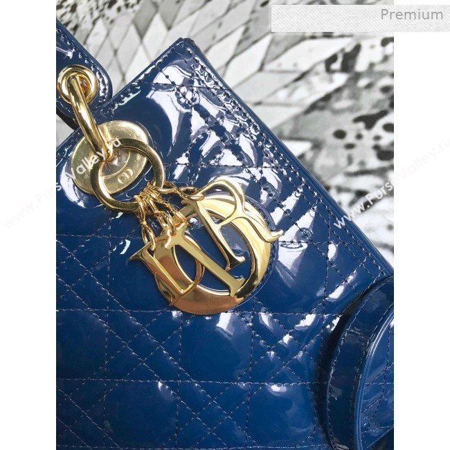 Dior My Lady Dior Medium Bag in Patent Cannage Calfskin Blue/Gold 2019 (XXG-0011715)