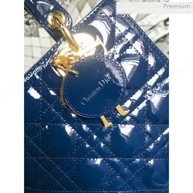 Dior My Lady Dior Medium Bag in Patent Cannage Calfskin Blue/Gold 2019 (XXG-0011715)