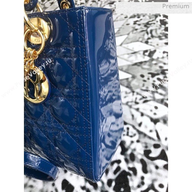 Dior My Lady Dior Medium Bag in Patent Cannage Calfskin Blue/Gold 2019 (XXG-0011715)