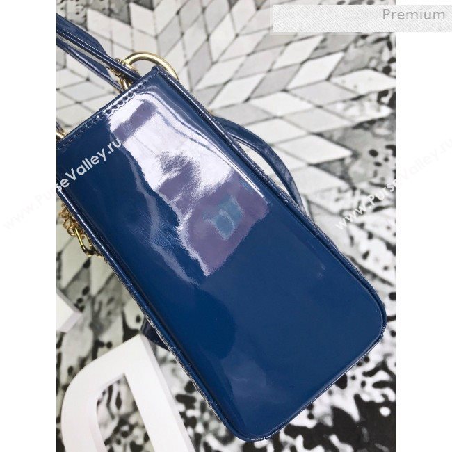 Dior My Lady Dior Medium Bag in Patent Cannage Calfskin Blue/Gold 2019 (XXG-0011715)