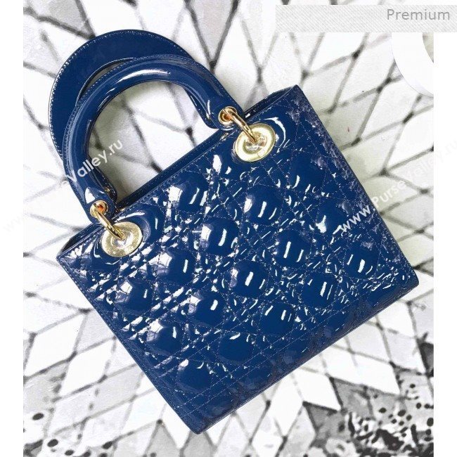 Dior My Lady Dior Medium Bag in Patent Cannage Calfskin Blue/Gold 2019 (XXG-0011715)