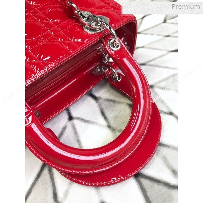 Dior My Lady Dior Medium Bag in Patent Cannage Calfskin Bright Red/Silver 2019 (XXG-0011718)