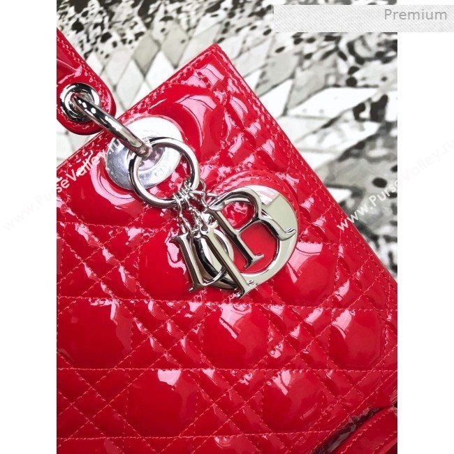 Dior My Lady Dior Medium Bag in Patent Cannage Calfskin Bright Red/Silver 2019 (XXG-0011718)
