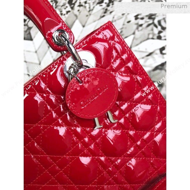Dior My Lady Dior Medium Bag in Patent Cannage Calfskin Bright Red/Silver 2019 (XXG-0011718)