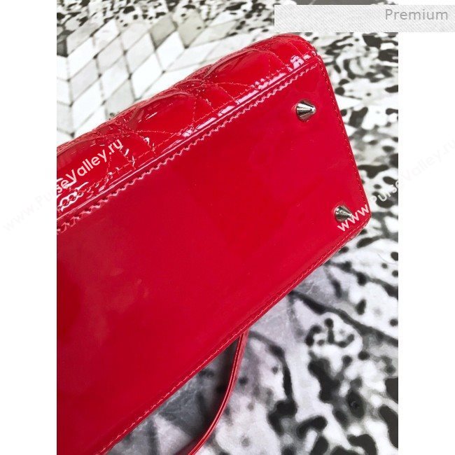 Dior My Lady Dior Medium Bag in Patent Cannage Calfskin Bright Red/Silver 2019 (XXG-0011718)