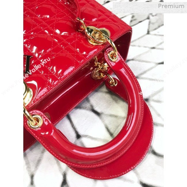 Dior My Lady Dior Medium Bag in Patent Cannage Calfskin Bright Red/Gold 2019 (XXG-0011717)