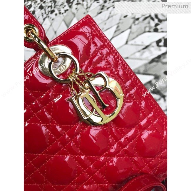 Dior My Lady Dior Medium Bag in Patent Cannage Calfskin Bright Red/Gold 2019 (XXG-0011717)