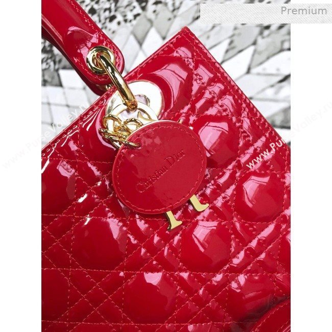Dior My Lady Dior Medium Bag in Patent Cannage Calfskin Bright Red/Gold 2019 (XXG-0011717)