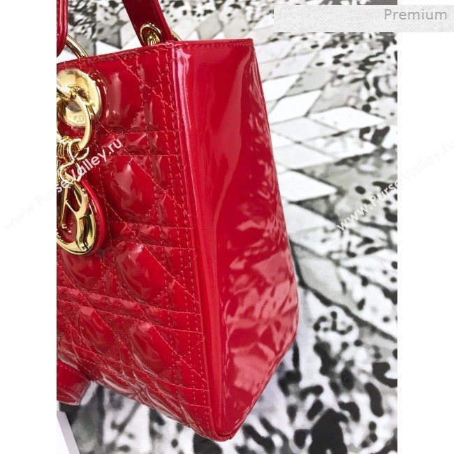 Dior My Lady Dior Medium Bag in Patent Cannage Calfskin Bright Red/Gold 2019 (XXG-0011717)