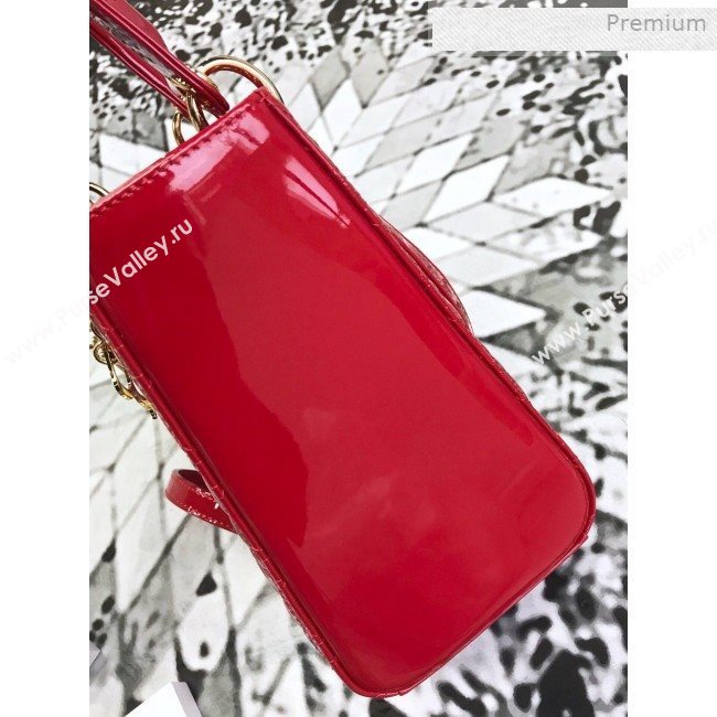 Dior My Lady Dior Medium Bag in Patent Cannage Calfskin Bright Red/Gold 2019 (XXG-0011717)