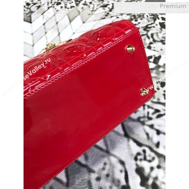 Dior My Lady Dior Medium Bag in Patent Cannage Calfskin Bright Red/Gold 2019 (XXG-0011717)