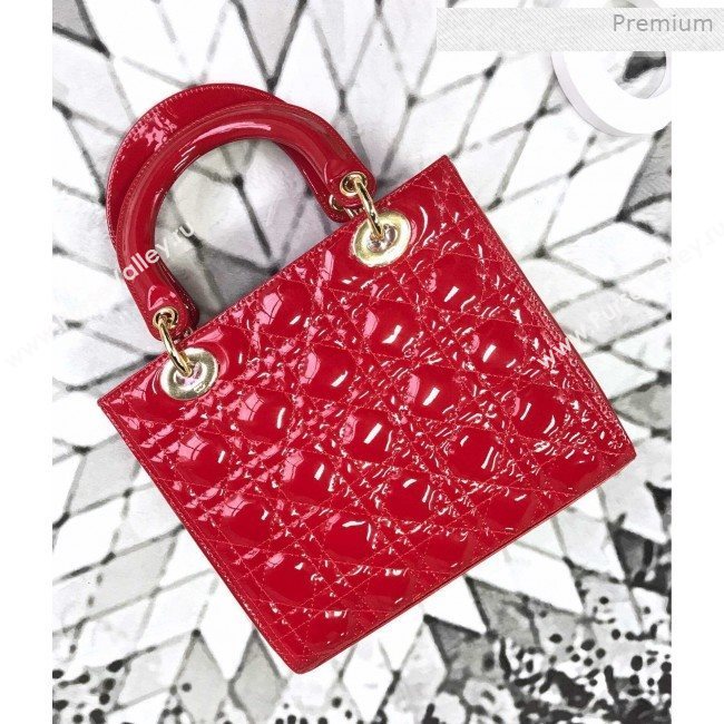 Dior My Lady Dior Medium Bag in Patent Cannage Calfskin Bright Red/Gold 2019 (XXG-0011717)