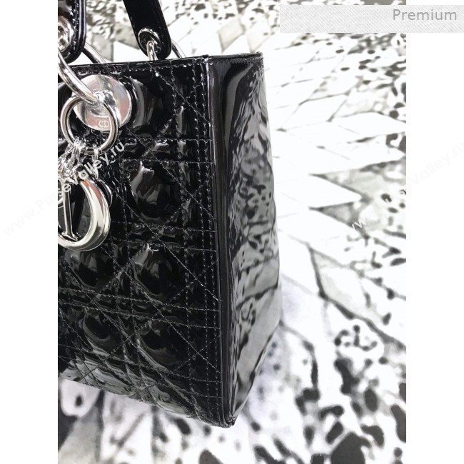 Dior My Lady Dior Medium Bag in Patent Cannage Calfskin Black/Silver 2019 (XXG-0011720)