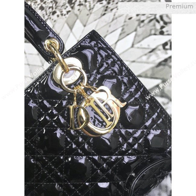 Dior My Lady Dior Medium Bag in Patent Cannage Calfskin Black/Gold 2019 (XXG-0011719)