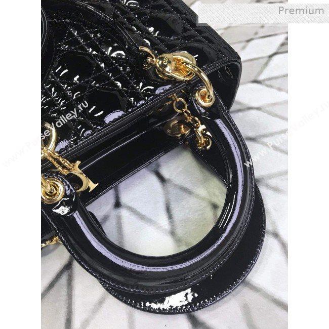 Dior My Lady Dior Medium Bag in Patent Cannage Calfskin Black/Gold 2019 (XXG-0011719)